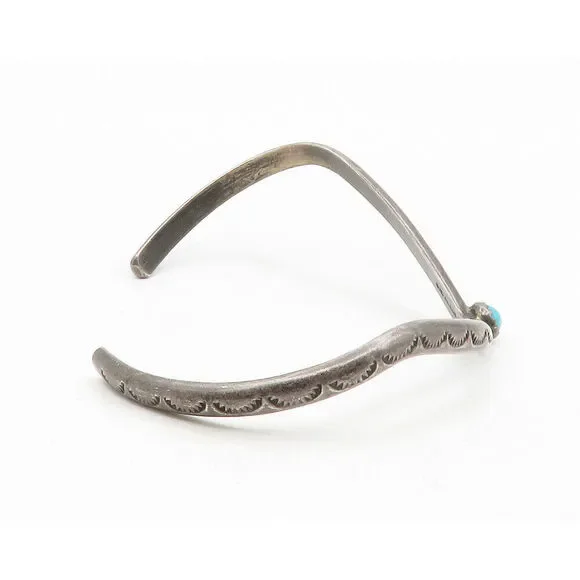 NAVAJO 925 Sterling Silver Vintage Turquoise Oxidized Cuff Bracelet BT5179
